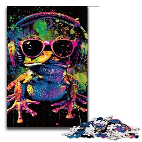 Frosch-mit-Kopfhörer-Puzzle, 1000 Teile, Puzzle für Erwachsene, praktisches Spiel, Kunstwerk, Geschenk, geeignet für Teenager ab 14 Jahren (Größe 50 x 75 cm) von WGLINGX