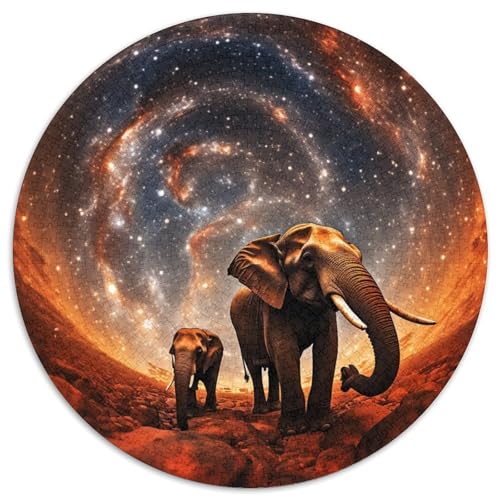 Galaxies Elephants Puzzle für Erwachsene, 1000 Teile, rundes Puzzle, Denkspiel, interaktives Familienspiel, geeignet für Kinder ab 14 Jahren (67,5x67,5cm) von WGLINGX