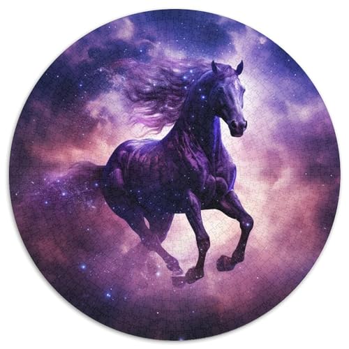 Galaxy Purple Horse Puzzle für Erwachsene, 1000 Teile, rundes Puzzle, Denkspiel, interaktives Familienspiel, geeignet für Kinder ab 14 Jahren (67,5x67,5cm) von WGLINGX
