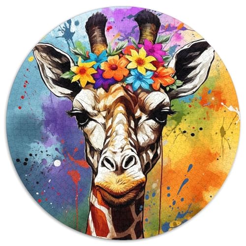 Giraffe mit Blumen, rundes Puzzle aus Karton mit 1000 Teilen für Erwachsene, kompliziertes Design für Teenager, DIY-Dekor und gehirnfördernder Spaß 67,5 x 67,5 cm Giraffe mit Blumen, rundes Puzzle aus Karton mit 1000 Teilen für Erwachsene, kompliziertes Design für Teenager, DIY-Dekor und gehirnfördernder Spaß 67,5 x 67,5 cm von WGLINGX