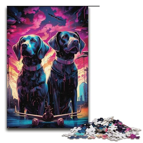 Hund Steht nachts neben einem Flugzeug, Puzzle für Erwachsene, 1000 Teile, Lernspiel, Herausforderungsspielzeug, Weihnachts- und Geburtstagsgeschenk (Größe 38 x 26 cm) von WGLINGX