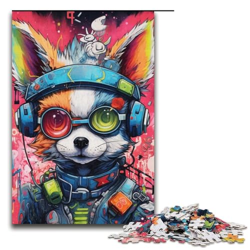 Hund mit Kopfhörer-Puzzle, 1000 Teile, Puzzle für Erwachsene, Lernspiele, trainieren Sie Ihr Gehirn und Ihre Hände, geeignet für Jugendliche ab 14 Jahren (Größe 38 x 26 cm) von WGLINGX