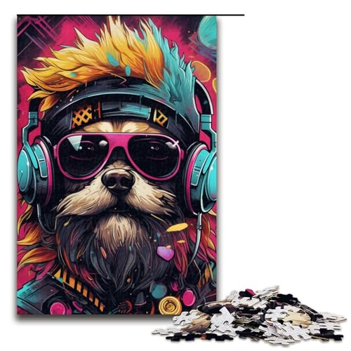 Hund mit Kopfhörer-Puzzle, 1000 Teile, Puzzle für Erwachsene, Lernspiele, trainieren Sie Ihr Gehirn und Ihre Hände, geeignet für Jugendliche ab 14 Jahren (Größe 50 x 75 cm) von WGLINGX