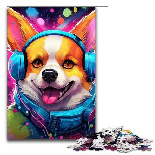 Hund mit Kopfhörer-Puzzle, 1000 Teile, Puzzle für Erwachsene, Lernspiele, trainieren Sie Ihr Gehirn und Ihre Hände, geeignet für Jugendliche ab 14 Jahren (Größe 50 x 75 cm) von WGLINGX
