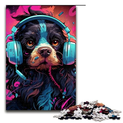 Hund mit Kopfhörer-Puzzle, 1000 Teile, Puzzle für Erwachsene, Lernspiele, trainieren Sie Ihr Gehirn und Ihre Hände, geeignet für Jugendliche ab 14 Jahren (Größe 50 x 75 cm) von WGLINGX