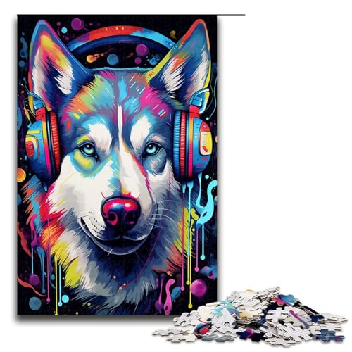 Husky-Kopfhörer-Puzzle, 1000 Teile, Puzzle für Erwachsene, tolles Geschenk für Spiele, geeignet für Jugendliche ab 14 Jahren (Größe 50 x 75 cm) von WGLINGX