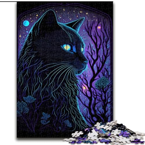 JigsawPuzzle 1000 Teile für Erwachsene, Schwarzlichtkatze, Holzpuzzle für Erwachsene für Jugendliche, anspruchsvolle Spielzeugspiele (Größe 50x75cm) von WGLINGX