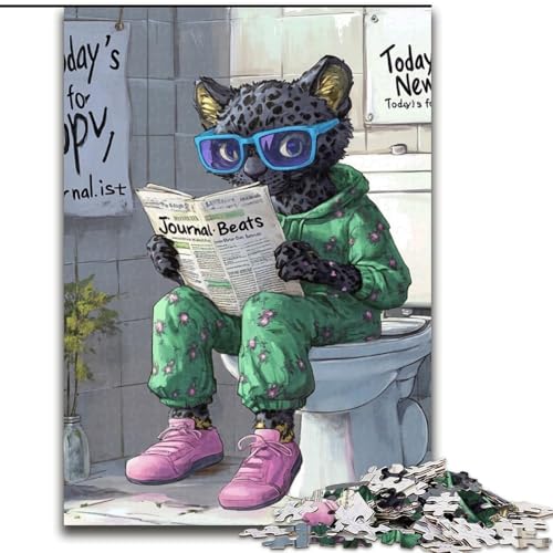 JigsawPuzzle 1000 Teile für Erwachsene „Black Leopard Go Toilet“ Holzpuzzle für Erwachsene, perfekt für Teenager und Familienspaß, Geburtstag (Größe 38x26cm) von WGLINGX