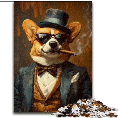 JigsawPuzzle 1000 Teile für Erwachsene „Rauchender Corgi“, 1000 Teile Puzzle, interaktives Familienspiel, geeignet für Kinder ab 14 Jahren (Größe 26x38cm) von WGLINGX