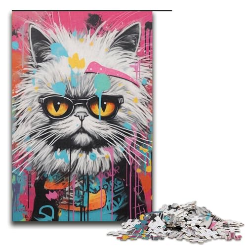 Katzenkunst-Graffiti-Puzzle, 1000 Teile, Puzzle für Erwachsene, geeignet für Paare und Teenager ab 14 Jahren, 14,96 x 10,24 Zoll von WGLINGX