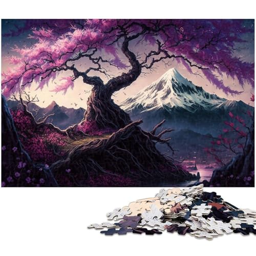 Kirschblüten-Puzzle mit dem Berg Fuji, 1000 Teile, Puzzle für Erwachsene, Wanddekoration, tolles Geschenk, geeignet für Jugendliche ab 14 Jahren, Größe 50 x 75 cm von WGLINGX