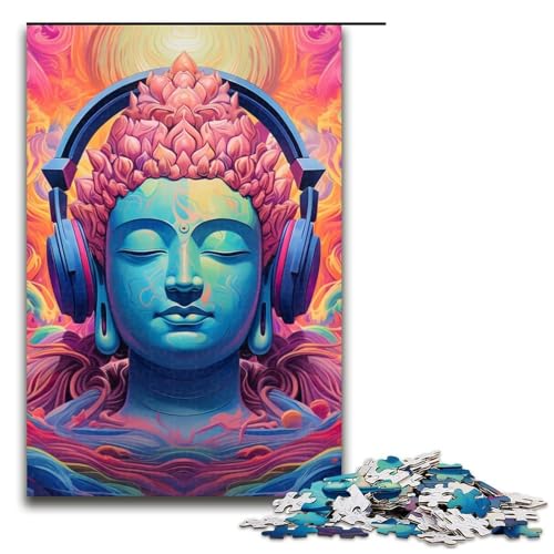 Kopfhörer-Buddha-Statue-Puzzle als Geschenk, 1000-teiliges Puzzle für Erwachsene, zum Zeitvertreib zu Hause für Teenager ab 14 Jahren (Größe 50 x 75 cm) von WGLINGX