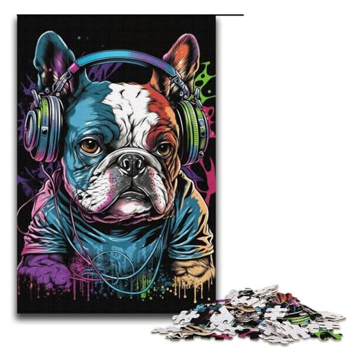 Kopfhörer-Bulldog-Puzzle, 1000 Teile, Puzzle für Erwachsene, praktisches Spiel zum Zeitvertreib zu Hause für Teenager ab 14 Jahren (Größe 38 x 26 cm) von WGLINGX