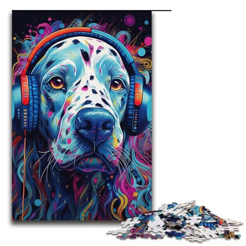 Kopfhörer-Dalmatiner-Puzzle, 1000 Teile, Puzzle für Erwachsene, Kunstwerk, Weihnachts- und Geburtstagsgeschenk für Teenager ab 14 Jahren (Größe 38 x 26 cm) von WGLINGX