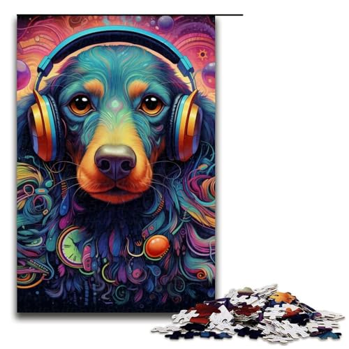 Kopfhörer-Dalmatiner-Puzzle, 1000 Teile, für Erwachsene, Puzzle als Geschenk, einzigartiges Geburtstagsgeschenk für Teenager ab 14 Jahren (Größe 50 x 75 cm) von WGLINGX