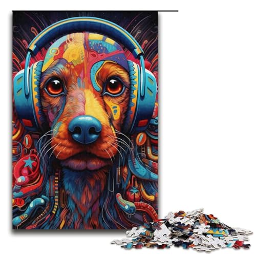 Kopfhörer-Dalmatiner-Puzzle für Erwachsene, 1000-teiliges Puzzle – anspruchsvolles Spiel mit passendem Poster und Quizblatt (Größe 38 x 26 cm) von WGLINGX