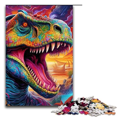 Kopfhörer-Dinosaurier-Puzzle, 1000 Teile, Puzzle-Kunstwerk für Erwachsene, Weihnachts- und Geburtstagsgeschenk für Teenager ab 14 Jahren (Größe 50 x 75 cm) von WGLINGX