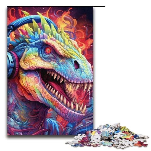 Kopfhörer-Dinosaurier-Puzzle, 1000 Teile, für Erwachsene, Puzzle als Geschenk, einzigartiges Geburtstagsgeschenk für Teenager ab 14 Jahren (Größe 38 x 26 cm) von WGLINGX