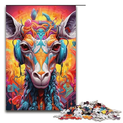 Kopfhörer-Giraffe, 1000-teiliges Puzzle für Erwachsene, Heimdekorations-Puzzle, Eltern-Kind-Interaktion für Teenager ab 14 Jahren (Größe 38 x 26 cm) von WGLINGX