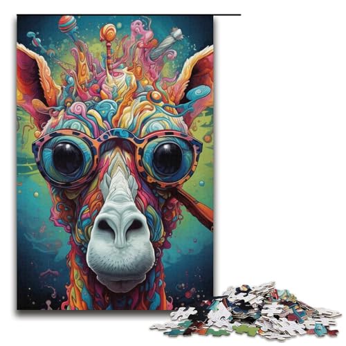 Kopfhörer-Giraffe-Puzzle, 1000 Teile, für Erwachsene, anspruchsvolles, schwieriges Puzzle, jedes Teil ist einzigartig – anspruchsvolles, lustiges Familienspiel (Größe 38 x 26 cm) von WGLINGX