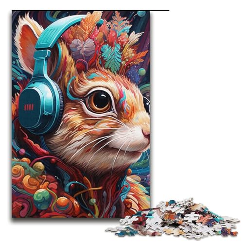 Kopfhörer-Hamster-Puzzle als Geschenk, 1000-teiliges Puzzle für Erwachsene, zum Zeitvertreib zu Hause für Teenager ab 14 Jahren (Größe 38 x 26 cm) von WGLINGX