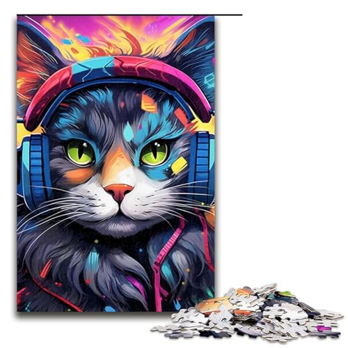 Kopfhörer-Hund, 1000-teiliges Puzzle für Erwachsene, Heimdekorations-Puzzle, Eltern-Kind-Interaktion für Teenager ab 14 Jahren (Größe 50 x 75 cm) von WGLINGX