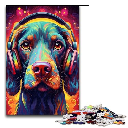 Kopfhörer-Hund-Puzzle, 1000 Teile, für Erwachsene, anspruchsvolles, schwieriges Puzzle, jedes Teil ist einzigartig – herausforderndes, lustiges Familienspiel (Größe 50 x 75 cm) von WGLINGX