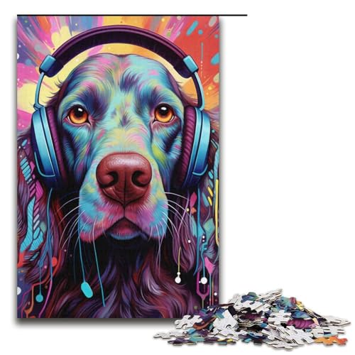 Kopfhörer-Hunde-Puzzle, 1000 Teile, Puzzle für Erwachsene, Kunstwerk, Weihnachts- und Geburtstagsgeschenk für Teenager ab 14 Jahren (Größe 38 x 26 cm) von WGLINGX