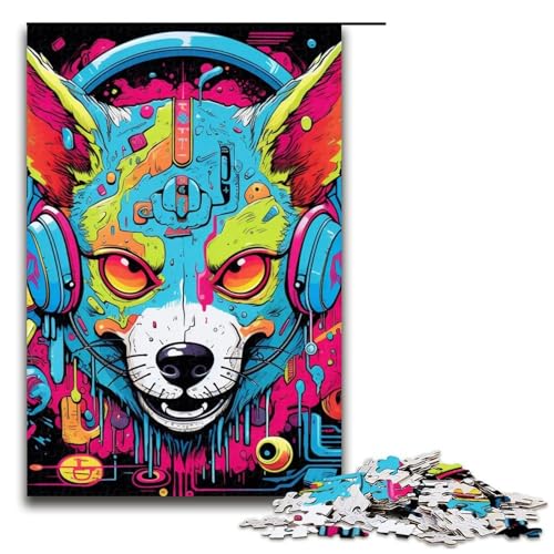 Kopfhörer-Hunde-Puzzle, 1000 Teile, Puzzle für Erwachsene, Kunstwerk, Weihnachts- und Geburtstagsgeschenk für Teenager ab 14 Jahren (Größe 50 x 75 cm) von WGLINGX