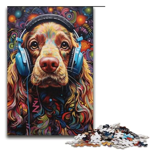 Kopfhörer-Hunde-Puzzle, 1000 Teile, für Erwachsene, Puzzle als Geschenk, einzigartiges Geburtstagsgeschenk für Teenager ab 14 Jahren (Größe 38 x 26 cm) von WGLINGX