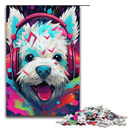 Kopfhörer-Hunde-Puzzle, 1000 Teile, für Erwachsene, anspruchsvolles, schwieriges Puzzle, jedes Teil ist einzigartig – anspruchsvolles, lustiges Familienspiel (Größe 38 x 26 cm) von WGLINGX