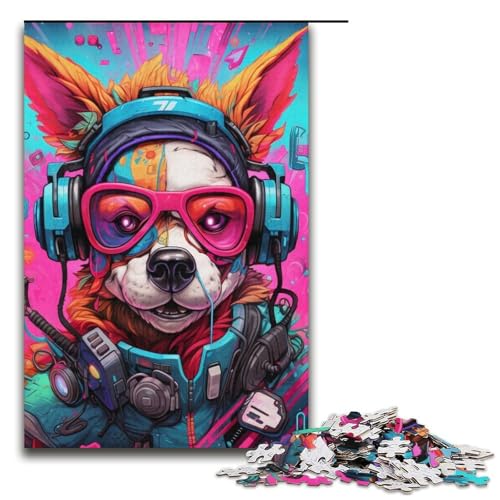 Kopfhörer-Hunde-Puzzle, 1000 Teile, für Erwachsene, anspruchsvolles, schwieriges Puzzle, jedes Teil ist einzigartig – anspruchsvolles, lustiges Familienspiel (Größe 38 x 26 cm) von WGLINGX