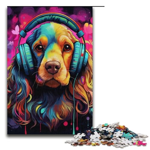Kopfhörer-Hunde-Puzzle als Geschenk, 1000-teiliges Puzzle für Erwachsene, zum Zeitvertreib zu Hause für Teenager ab 14 Jahren (Größe 38 x 26 cm) von WGLINGX