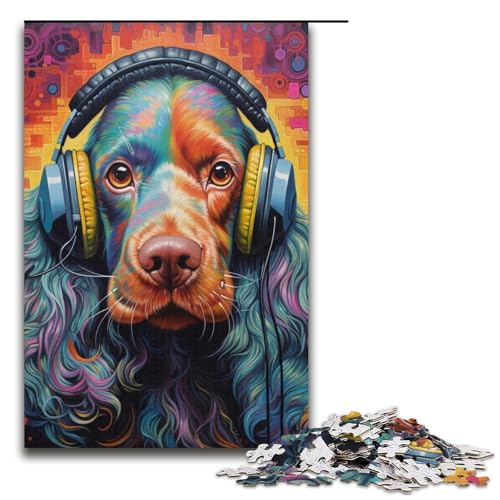 Kopfhörer-Hunde-Puzzle als Geschenk, 1000-teiliges Puzzle für Erwachsene, zum Zeitvertreib zu Hause für Teenager ab 14 Jahren (Größe 38 x 26 cm) von WGLINGX