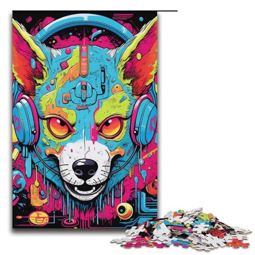 Kopfhörer-Hunde-Puzzle für Erwachsene, 1000-teiliges Puzzle – anspruchsvolles Spiel mit passendem Poster und Quizblatt (Größe 38 x 26 cm) von WGLINGX