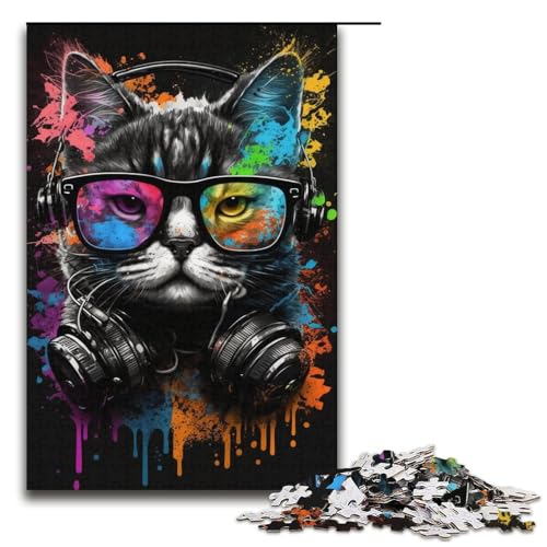 Kopfhörer-Katzen-Puzzle, 1000 Teile, Puzzle für Erwachsene, praktisches Spiel zum Zeitvertreib zu Hause für Teenager ab 14 Jahren (Größe 38 x 26 cm) von WGLINGX