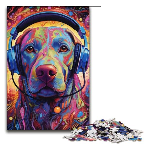 Labrador-Kopfhörer-Puzzle mit 1000 Teilen für Erwachsene – Kartonpuzzle zur Heimdekoration (Größe 38 x 26 cm) von WGLINGX