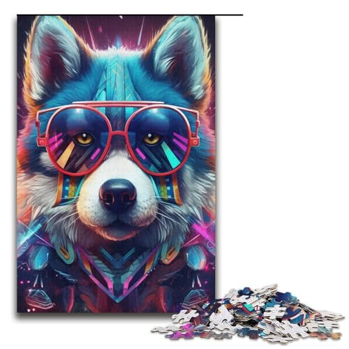 Lernpuzzle 1000 Teile Neonbrille Husky Puzzle für Erwachsene Weihnachtspuzzle Geschenke für Teenager ab 14 Jahren 14,96x10,24 Zoll von WGLINGX