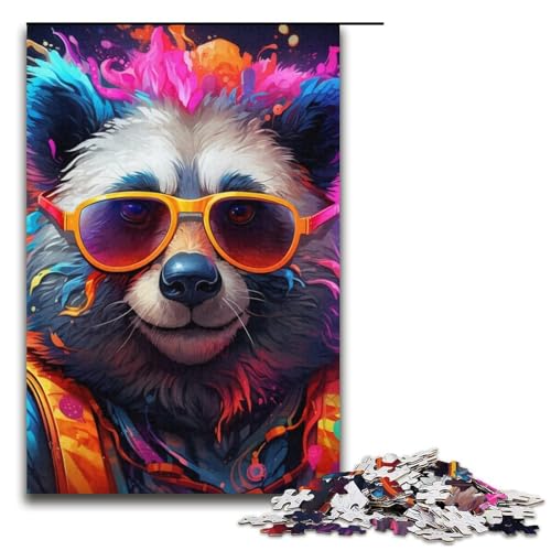 Lernpuzzle 1000 Teile Neonbrille Panda Puzzle für Erwachsene Weihnachtspuzzle Geschenke für Teenager ab 14 Jahren 14,96x10,24 Zoll von WGLINGX