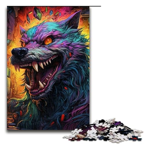 Lernpuzzle 1000 Teile Psychedelic Wolf Puzzles für Erwachsene Weihnachtspuzzle Geschenke für Teenager ab 14 Jahren 19,69x29,53 Zoll von WGLINGX