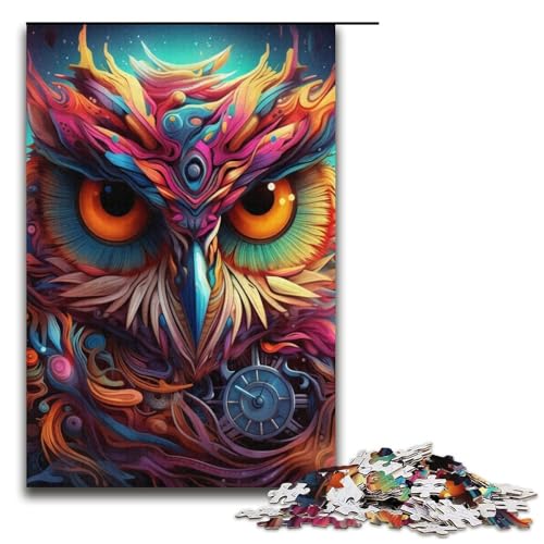 Lernpuzzle 1000 Teile Psychedelische Eule Puzzle für Erwachsene Weihnachtspuzzle Geschenke für Teenager ab 14 Jahren 14,96x10,24 Zoll von WGLINGX