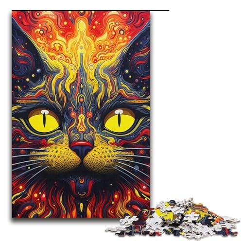 Lernpuzzle 1000 Teile Psychedelische Katze Puzzle für Erwachsene Weihnachtspuzzle Geschenke für Teenager ab 14 Jahren 14,96x10,24 Zoll von WGLINGX