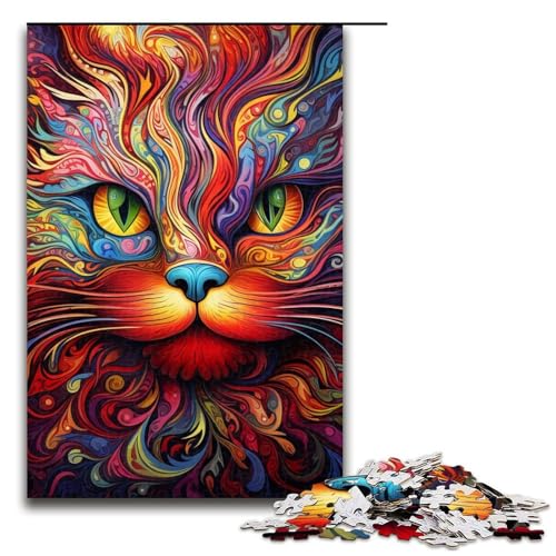 Lernpuzzle 1000 Teile Psychedelische Katze Puzzle für Erwachsene Weihnachtspuzzle Geschenke für Teenager ab 14 Jahren 19,69x29,53 Zoll von WGLINGX