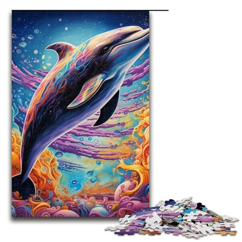 Lernpuzzle 1000 Teile Psychedelischer Delfin Puzzle für Erwachsene Weihnachtspuzzle Geschenke für Teenager ab 14 Jahren 19,69x29,53 Zoll von WGLINGX
