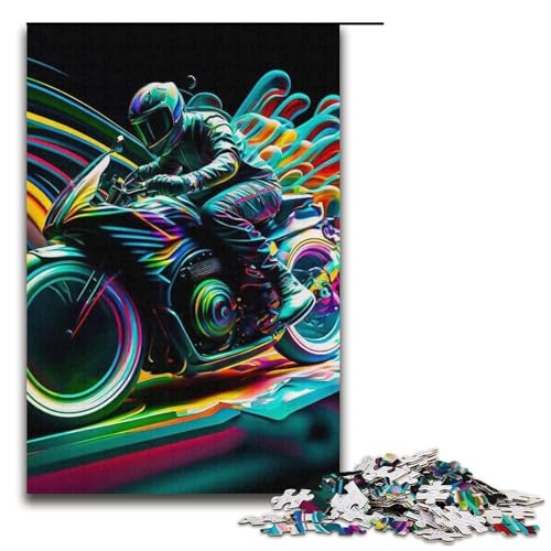 Lernpuzzle 1000 Teile Psychedelisches Motorrad-Puzzle für Erwachsene Weihnachtspuzzlegeschenke für Teenager ab 14 Jahren 14,96 x 10,24 Zoll von WGLINGX