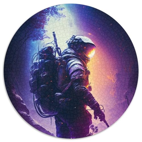 Lila Astronaut 1000-teiliges Puzzle, rund, 1000 Teile, Puzzle für Erwachsene, perfekt für Heimdekoration, Geburtstage, Feiertage und Geschenke (67,5x67,5cm) von WGLINGX