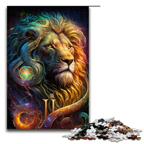 Löwen-Puzzle für Erwachsene, 1000 Teile, Holzpuzzle, Lernspielzeug (Größe 50 x 75 cm) von WGLINGX