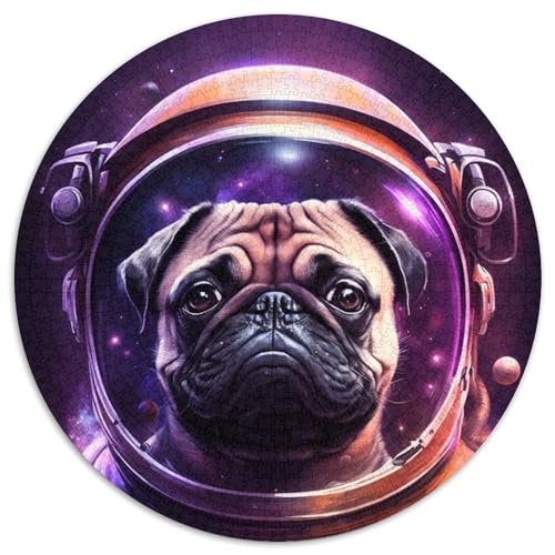 MSpace Astronaut Pug Puzzle für Erwachsene, 1000 Teile, rundes Puzzle, Denkspiel, interaktives Familienspiel, geeignet für Kinder ab 14 Jahren (67,5x67,5cm) von WGLINGX