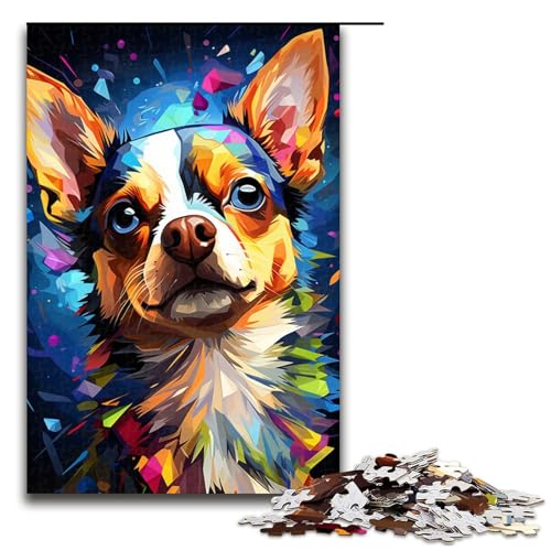 Malen, buntes Chihuahua-Hundekunst-Puzzle für Erwachsene, 1000 Teile, Puzzle, Lernspiel, Herausforderung, Spielzeug, Weihnachts- und Geburtstagsgeschenk (Größe 50 x 75 cm) von WGLINGX