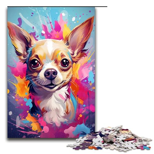 Malen, buntes Chihuahua-Hundekunst-Puzzle für Erwachsene, 1000 Teile, Puzzle, Lernspiel, Herausforderung, Spielzeug, Weihnachts- und Geburtstagsgeschenk (Größe 50 x 75 cm) von WGLINGX